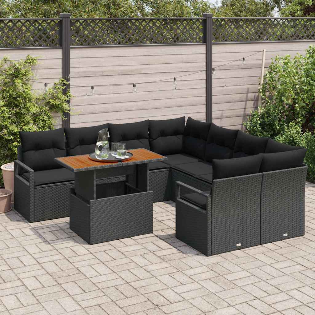Garten-Sofa-Set mit Speicher 9 pcs Schwarz Poly Rattan